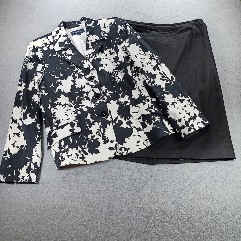 Evan-Picone Womens 2-Piece Skirt Suit Black White Floral 14 Professional Set